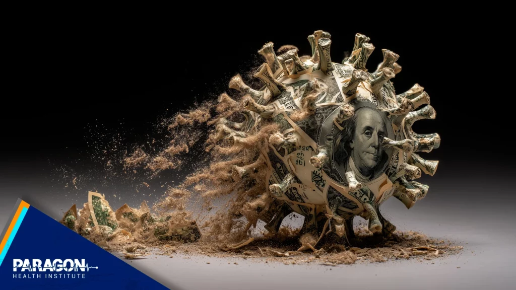 A Covid Virus Made Of Money Crumbling Into Dust0